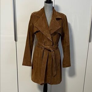 NWOT MICHAEL KORS Tan Brown Suede Trench Coat Belted Fully Lined, Size M